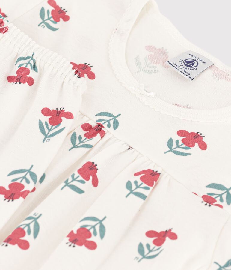Pyjacourt fleurs avec couronne en coton  petite fille blanc MARSHMALLOW/blanc MULTICO