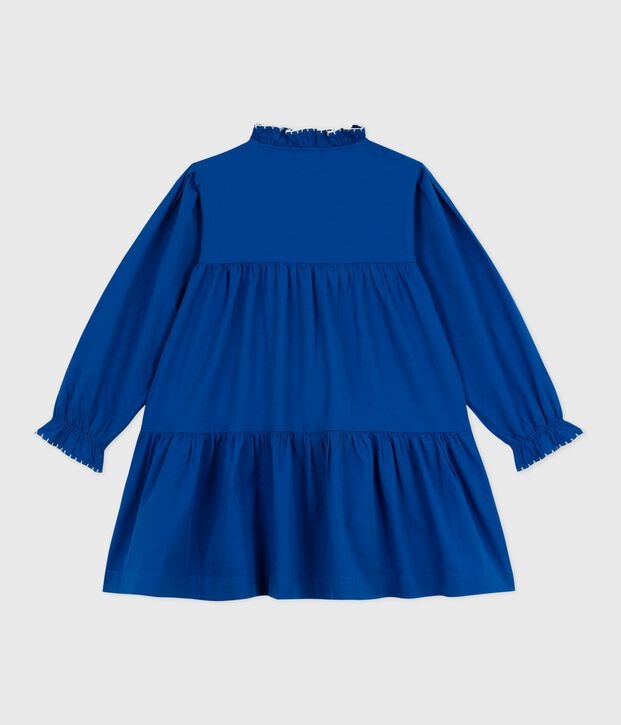 Robe enfant manches longues en coton unie bleu