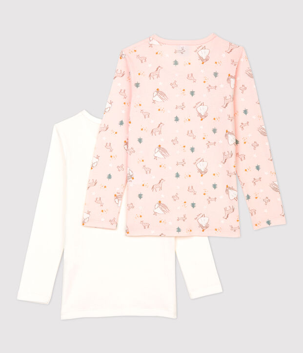 Lot de 2 tee shirts manches longues imprim&eacute; princesse petite fille en coton multicouleur