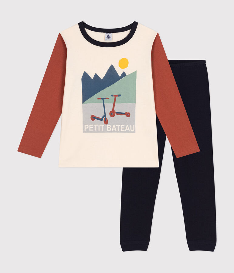 Pyjama uni motif trottinettes en coton enfant bleu SMOKING/blanc MULTICO