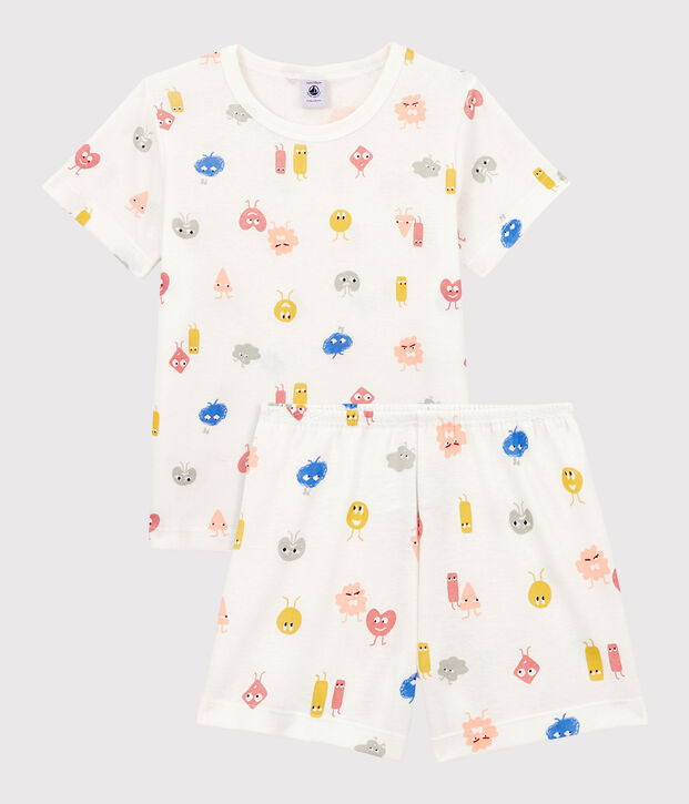 Pyjacourt &eacute;motions en coton lyocell enfant blanc/multicouleur