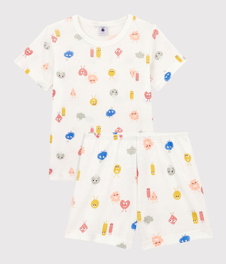 Pyjacourt &eacute;motions en coton lyocell enfant blanc MARSHMALLOW/blanc MULTICO