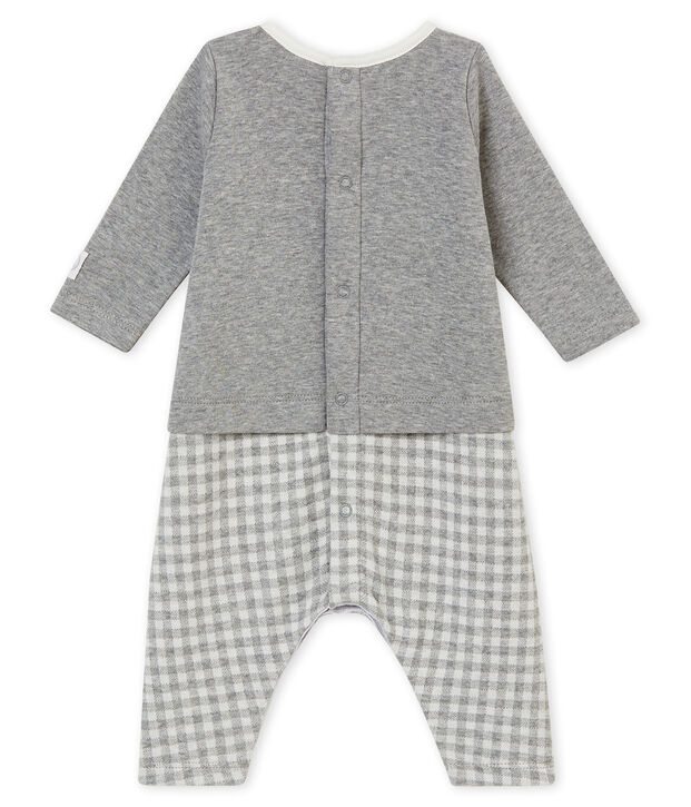 Combinaison longue vichy b&eacute;b&eacute; gar&ccedil;on gris/blanc