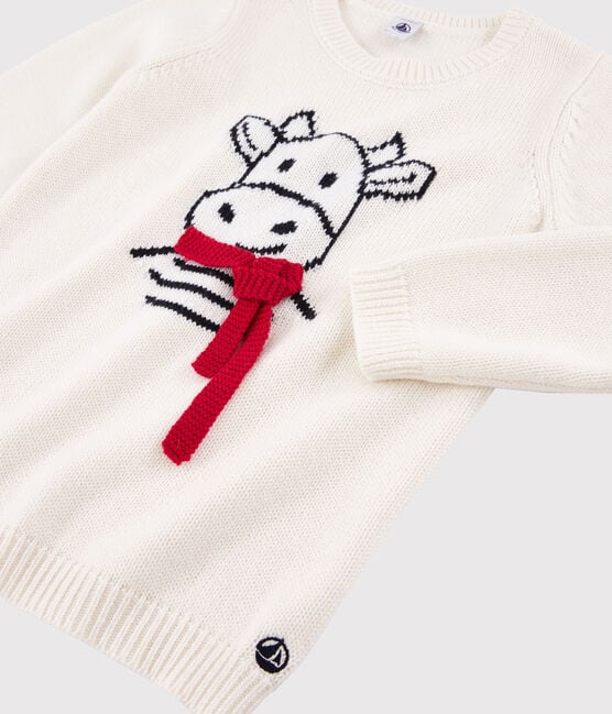 Pull manches longues en tricot laine et coton blanc MARSHMALLOW/ MULTICO CN