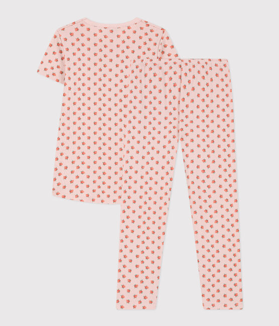Pyjama manches courtes petite fille en coton rose SALINE/blanc MULTICO