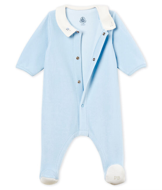 Dors-bien bébé garçon en velours de coton uni bleu FRAICHEUR