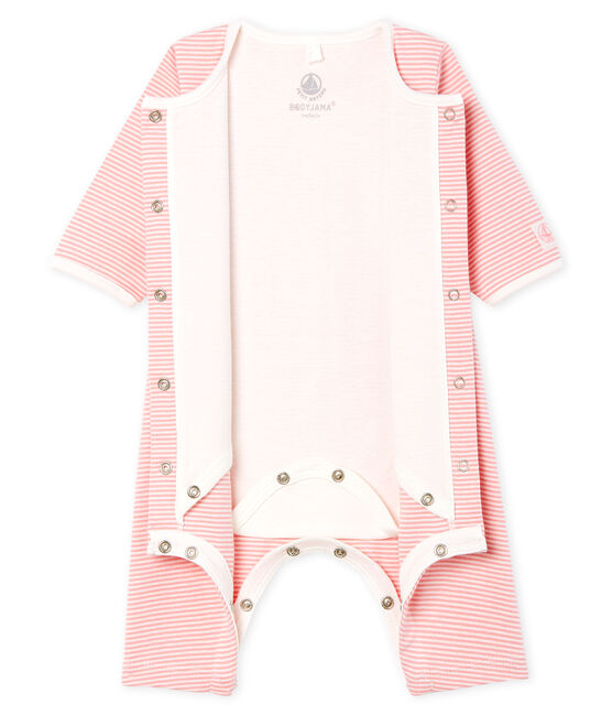 Bodyjama sans pieds bébé fille en côte rose CHARME/blanc MARSHMALLOW