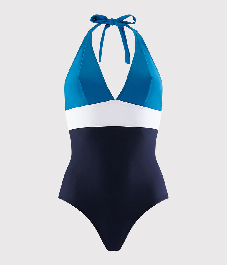 Maillot de bain 1 pi&egrave;ce recycl&eacute; Femme bleu SMOKING/blanc MULTICO