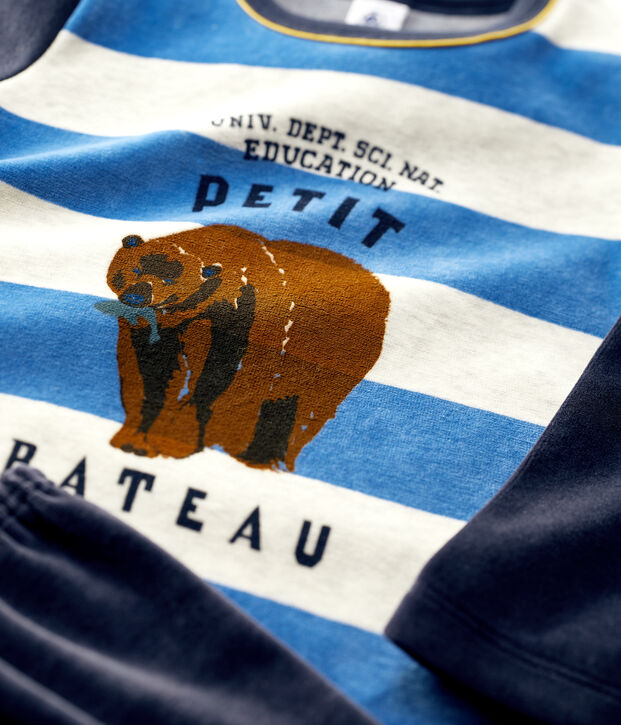 Pyjama ray&eacute; petit gar&ccedil;on en velours bleu/multicouleur