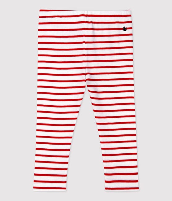 Legging en coton bébé. blanc MARSHMALLOW/rouge TERKUIT