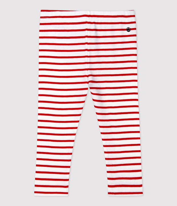 Legging en coton b&eacute;b&eacute;. blanc/rouge