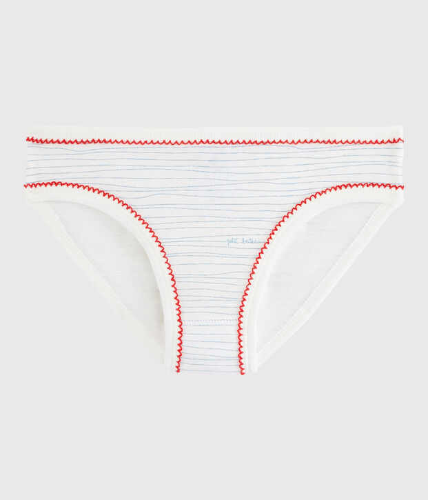 Culotte petite fille en coton blanc/bleu