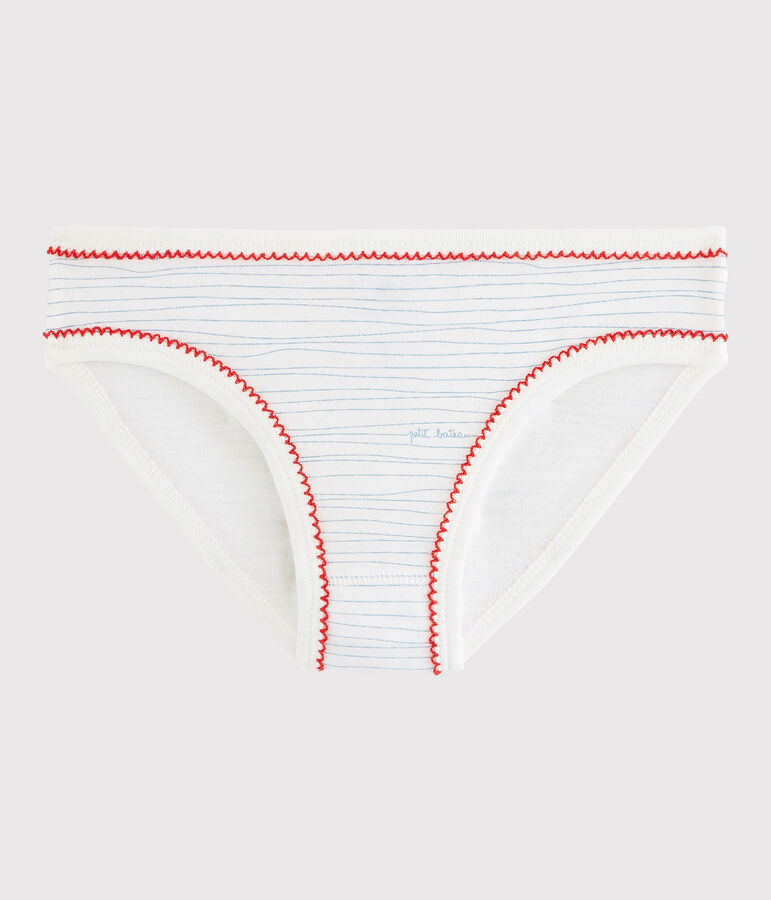 Culotte petite fille en coton blanc MARSHMALLOW/bleu MAJOR