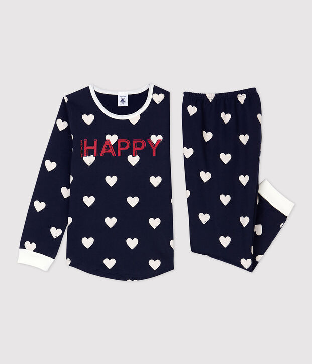 Pyjama imprim&eacute; c&oelig;urs en molleton enfant bleu/blanc