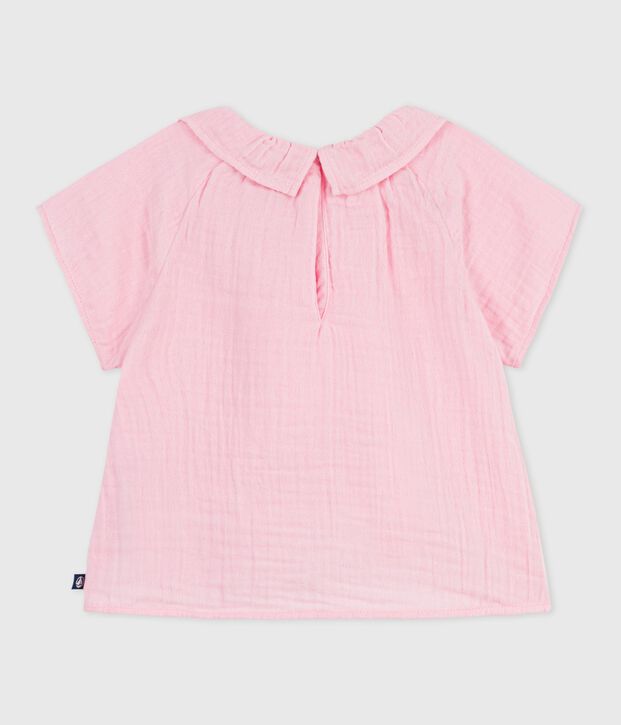 Blouse b&eacute;b&eacute; en coton manches longues unie rose clair