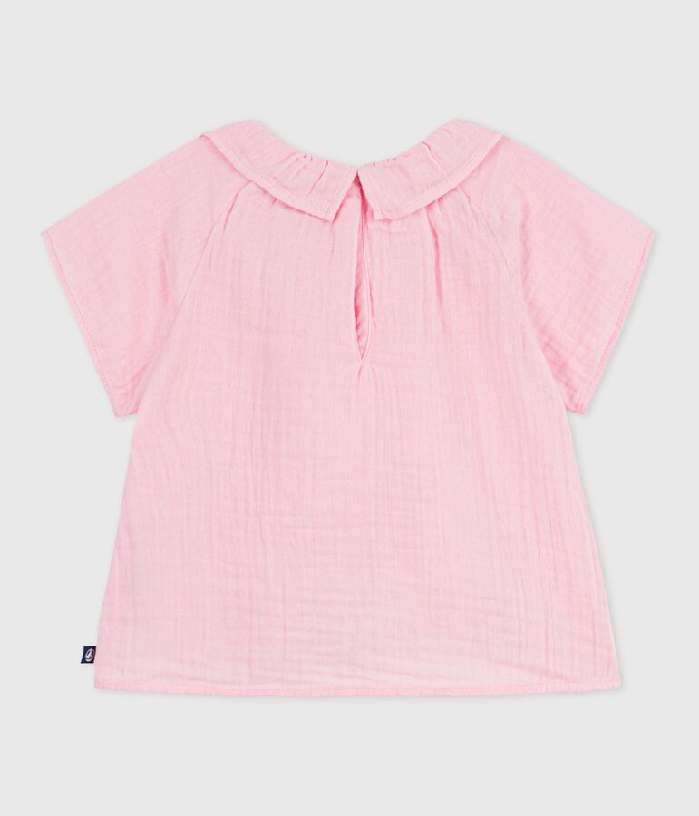 Blouse b&eacute;b&eacute; en coton manches longues unie rose