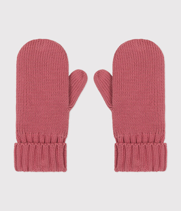 Moufles enfant en tricot unies doubl&eacute;es polaire rose
