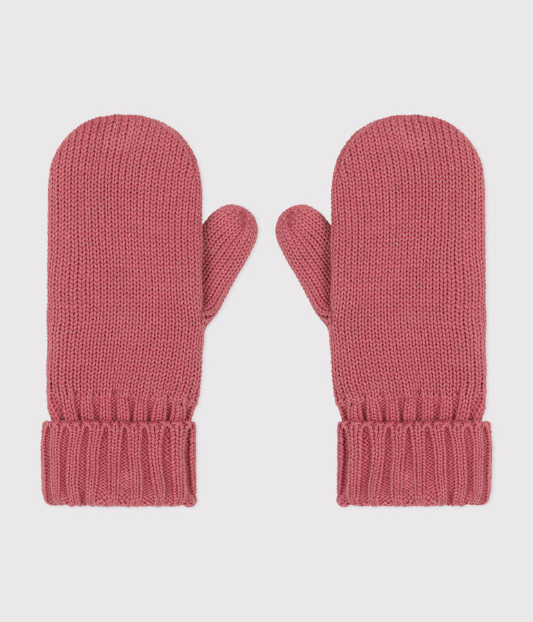 Moufles enfant en tricot unies doubl&eacute;es polaire rose