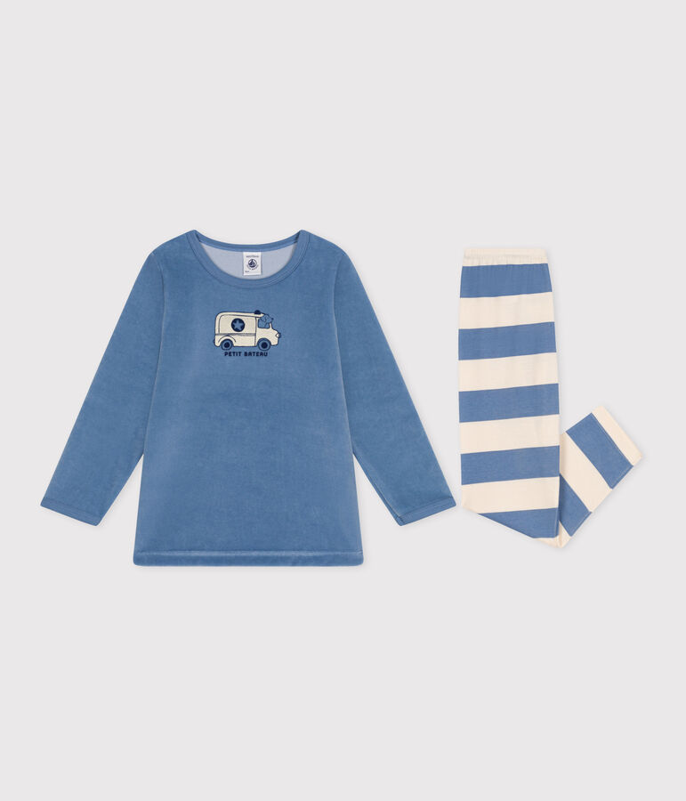 Pyjama enfant en velours manches longues bleu BEACH/ MULTICO
