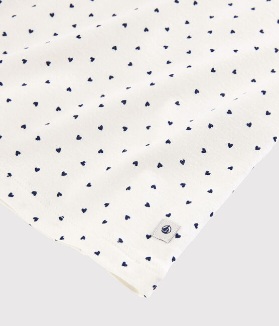 Pyjacourt cœurs bleus fille - femme en coton blanc MARSHMALLOW/bleu MEDIEVAL