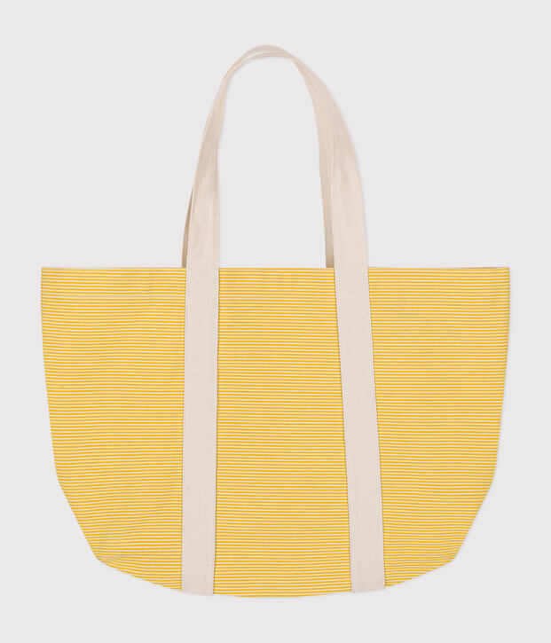 Sac de plage en coton uni jaune/&eacute;cru