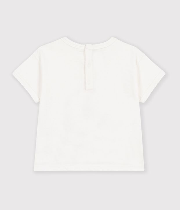 Tee-shirt b&eacute;b&eacute; en coton manches courtes uni &agrave; motif blanc