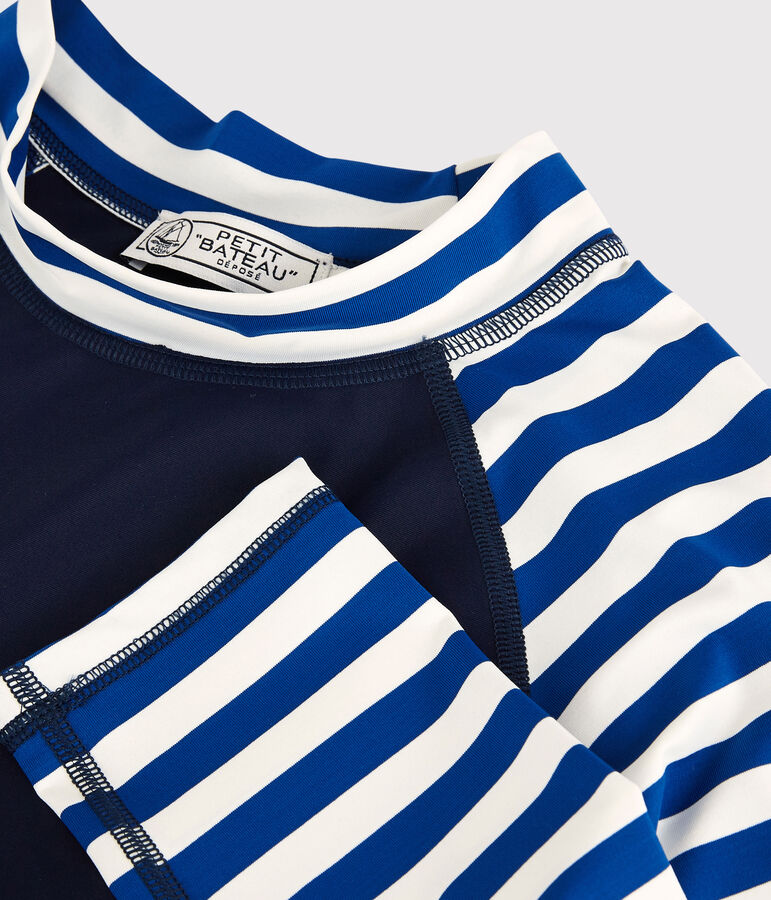 T-shirt de bain anti-UV recycl&eacute; Femme bleu/blanc