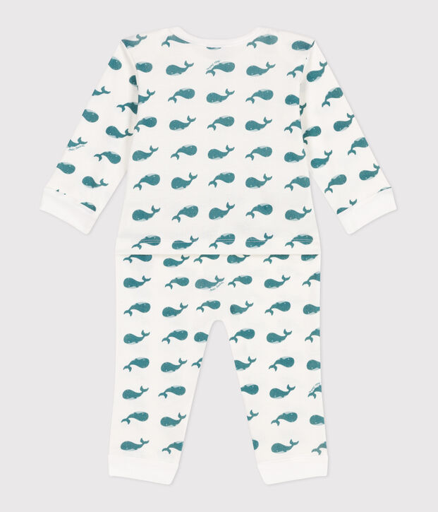 Pyjama b&eacute;b&eacute; en coton ouverture sans pression baleines vert/vert