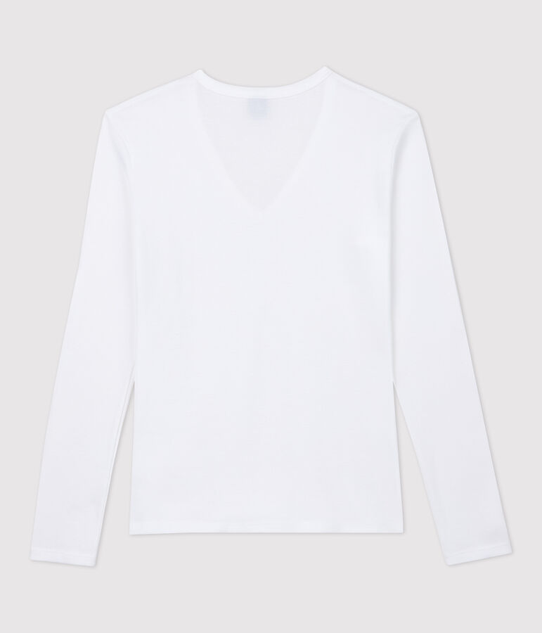 T-shirt col V iconique en coton Femme blanc