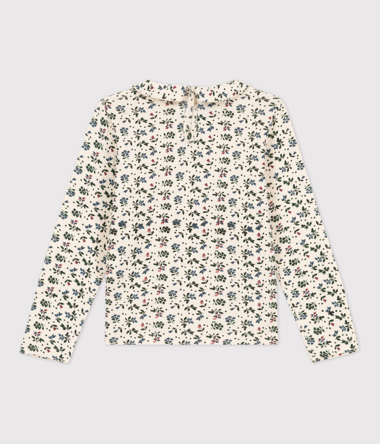 Tee-shirt fleuri &agrave; manches longues en coton enfant fille &eacute;cru/multicouleur
