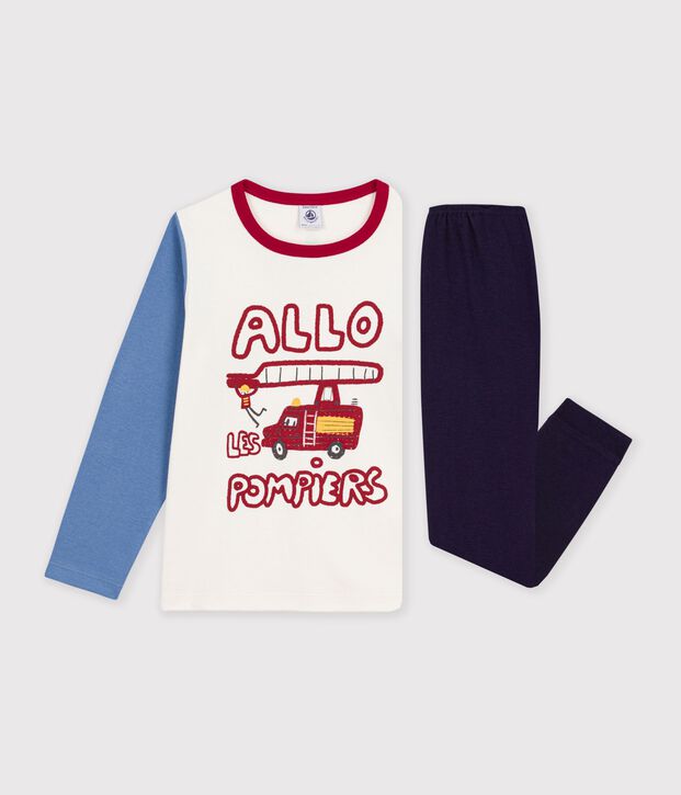 Pyjama enfant en coton &agrave; motif pompier bleu/multicouleur