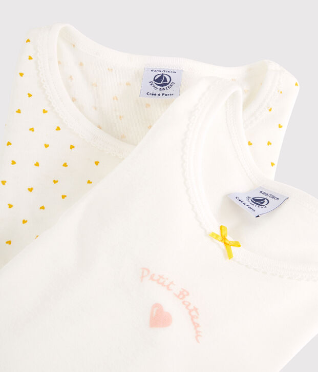 Lot de 2 tee shirts manches longues imprim&eacute; c&oelig;ur petite fille en coton multicouleur