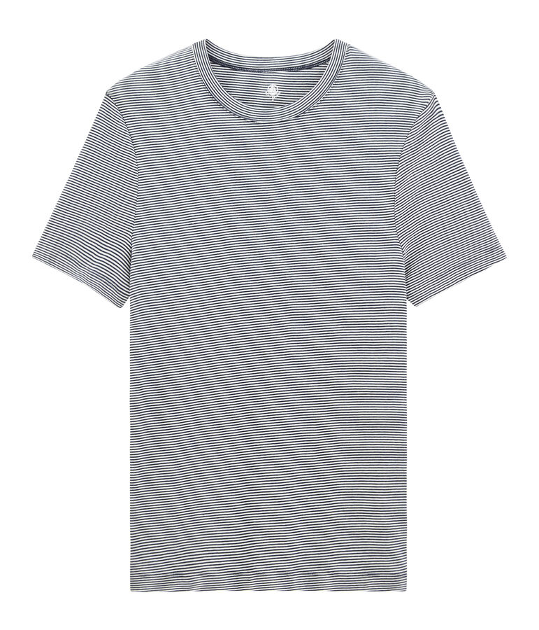 Tee shirt manches courtes iconique col rond homme bleu/blanc