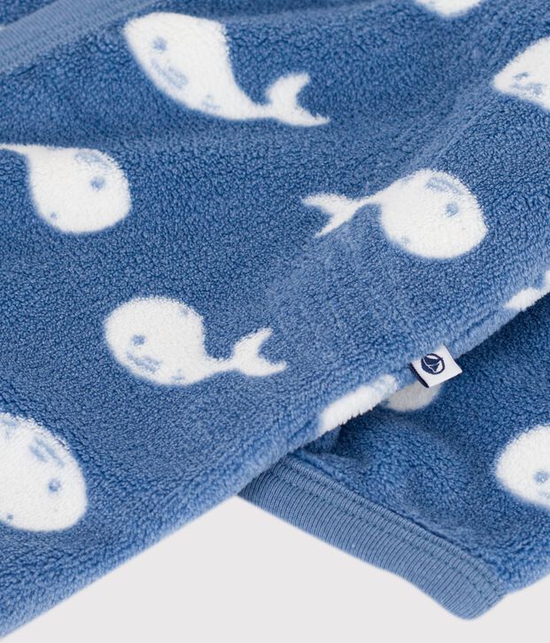Surpyjama b&eacute;b&eacute; en polaire imprim&eacute; baleine bleu/blanc