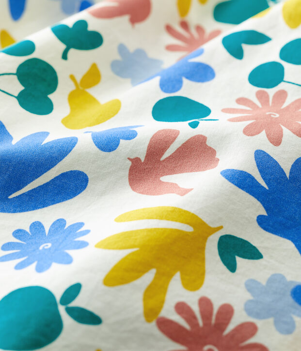 Robe manches courtes imprim&eacute;e fleuri en popeline b&eacute;b&eacute; blanc/multicouleur