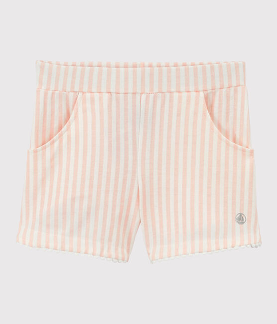 Short en jersey  enfant fille rose MINOIS/blanc MARSHMALLOW