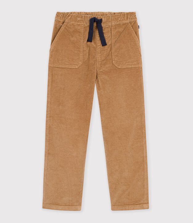 Pantalon droit enfant en velours beige fonc&eacute;