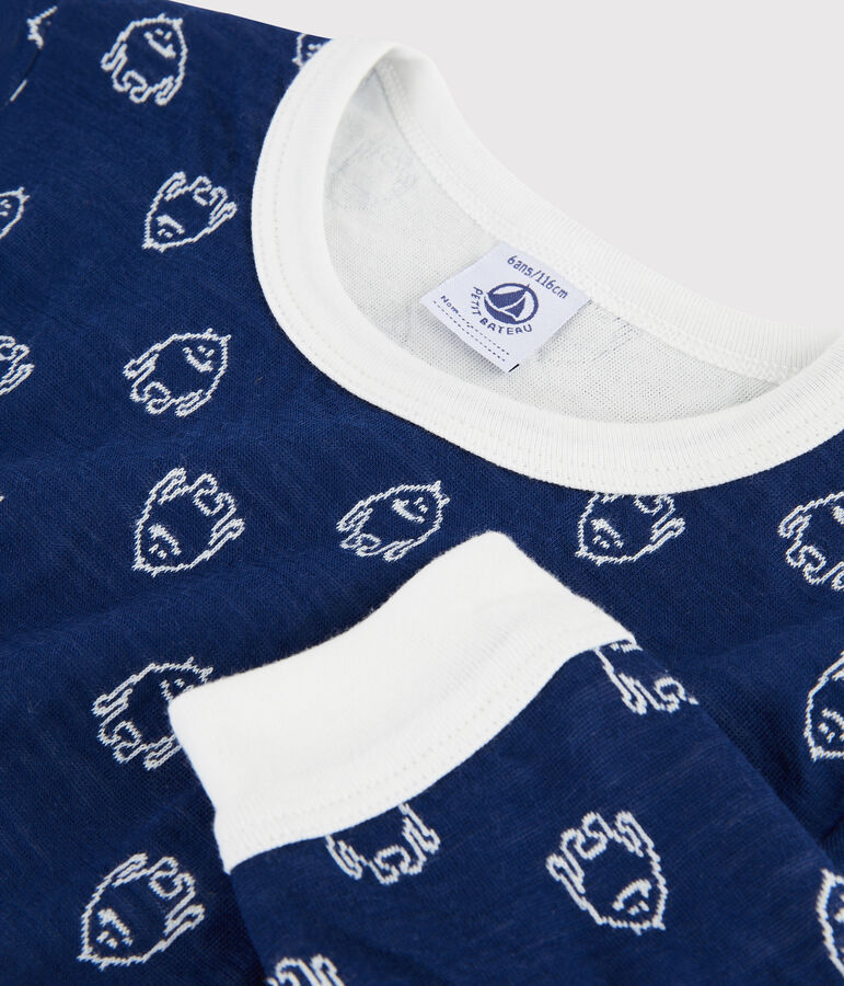 Pyjama jacquard yeti en laine et coton petit gar&ccedil;on bleu/blanc