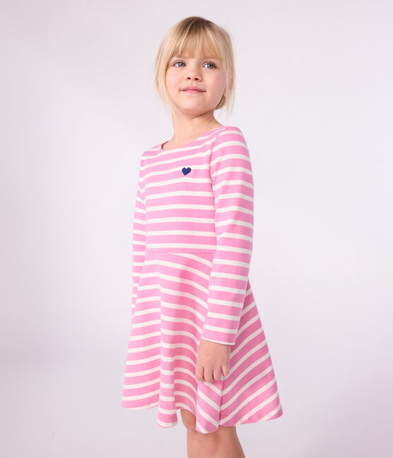 Robe enfant manches longues en coton rose BOUDOIR/ MILK
