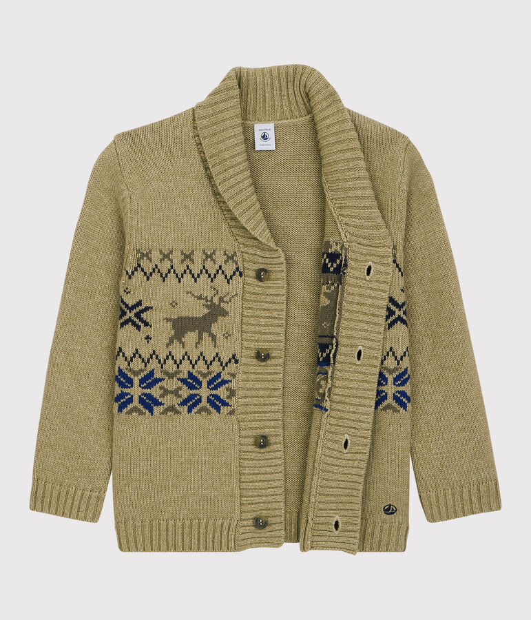 Cardigan laine et coton enfant gar&ccedil;on beige/multicouleur