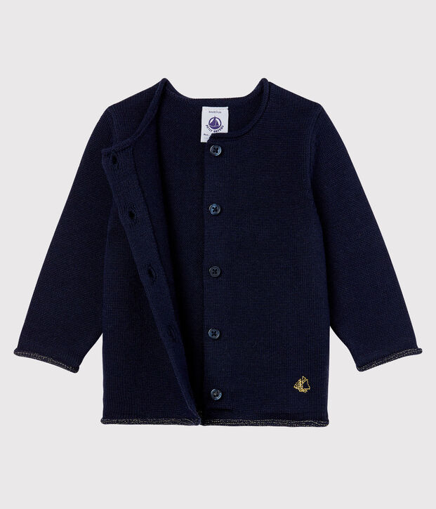 Cardigan essentiel b&eacute;b&eacute; fille en tricot laine et coton bleu marine