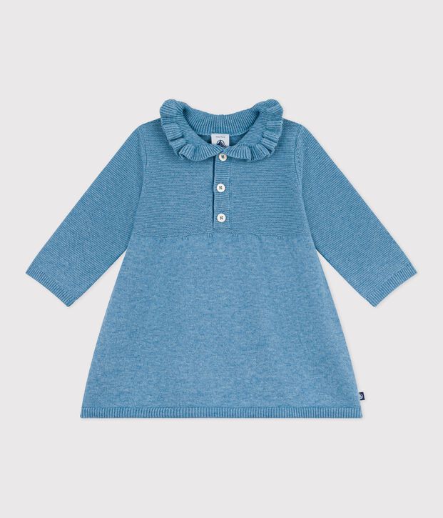 Robe b&eacute;b&eacute; en laine et coton unie bleu