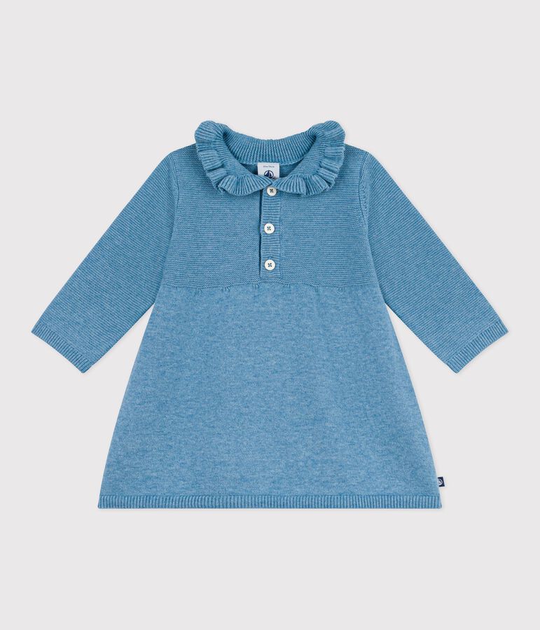 Robe b&eacute;b&eacute; en laine et coton unie bleu ADRIATIC