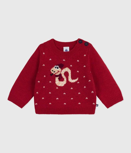 Pull en tricot de laine et coton bébé rouge CORRIDA