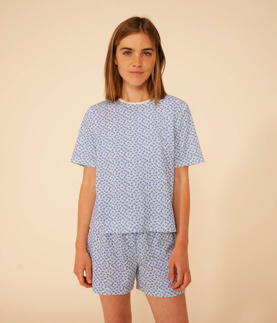 Pyjama short et tee-shirt en coton motif floral femme bleu MARSHMALLOW/ INCOGNITO