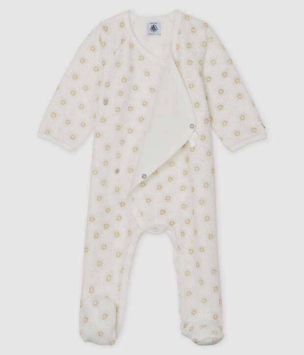 Dors bien b&eacute;b&eacute; fille en velours blanc/jaune