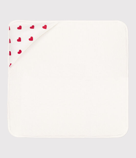 Carré de bain cœurs en coton blanc MARSHMALLOW/rouge TERKUIT