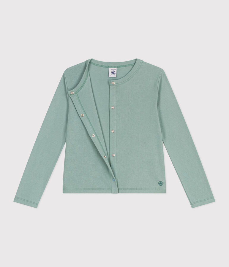 Cardigan enfant en coton uni vert PAUL
