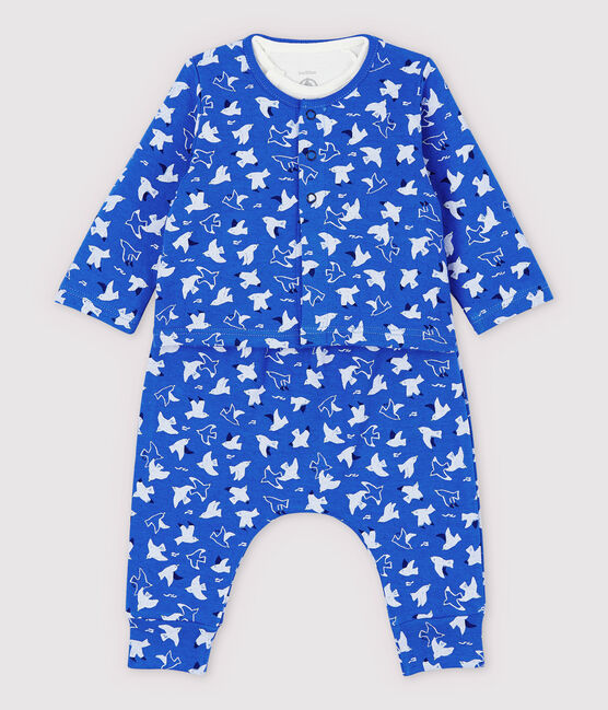 Ensemble 3 pièces bleu bébé en coton biologique bleu COOL/écru MULTICO