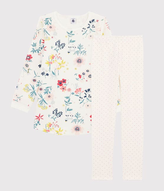Chemise de nuit à fleurs en velours petite fille avec legging blanc MARSHMALLOW/blanc MULTICO